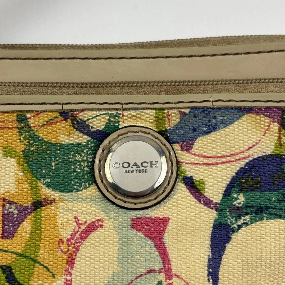 Coach Wristlet‎ Women Small Multicolor Poppy Graffiti Signature C Double Zip Y2K